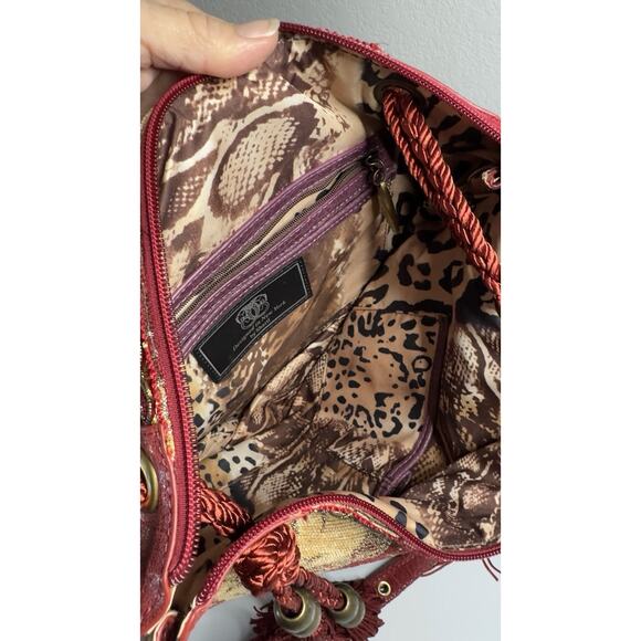 Vintage Sharif Purse Shoulder Bag Boho Retro Tapestry Leather Bead Tassel Bling - Picture 5 of 15